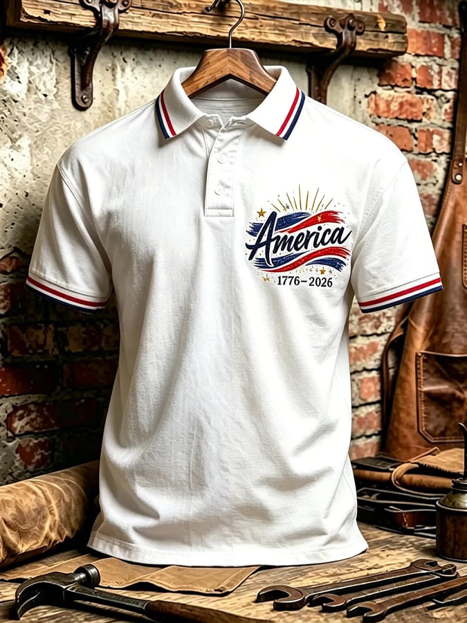 Men's America 250th Anniversary Print Casual Polo Shirt
