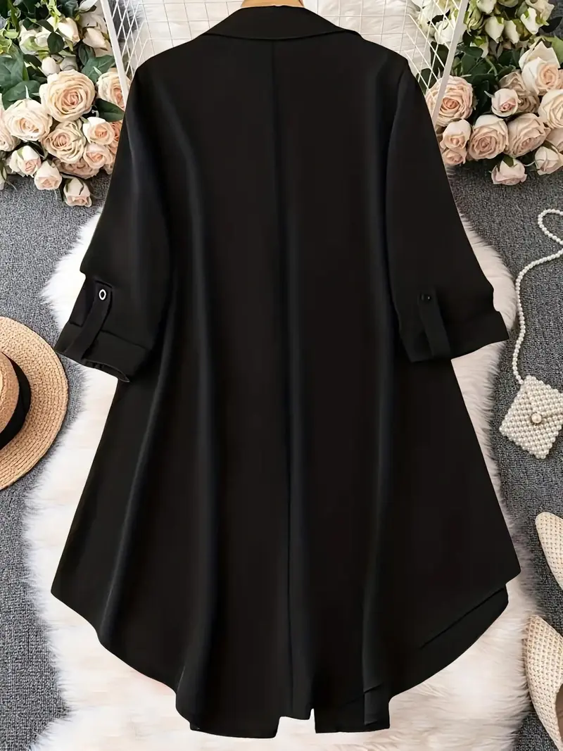 Women's Plus-Size Long Sleeve Button-Up Blouse – Elegant Collared Top for Spring & Fall Daily Wear