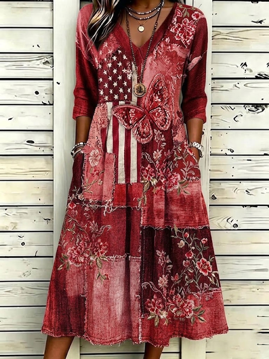 Women'S Casual American Independence Day Flag Print Art Casual Dress