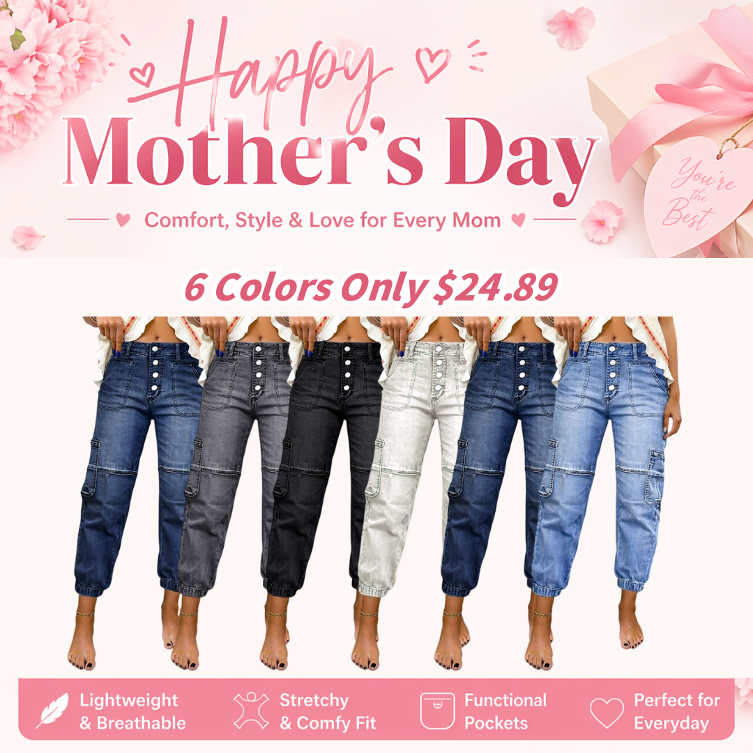 Mother's Day Sale💕Multi Pocket Button Fly Mid Rise Straight Leg Jeans Without Belt