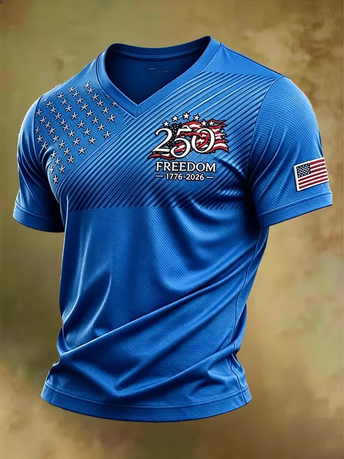 Men's Retro Independence Day Patriot V-Neck T-Shirt