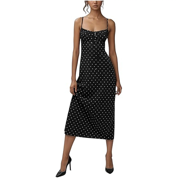 Women's Floral Dress Low-Cut Square Neck Spaghetti Strap Tie Bodycorn Dresses Casual Wear Slip with Adjustable Straps & Elastic Neckline