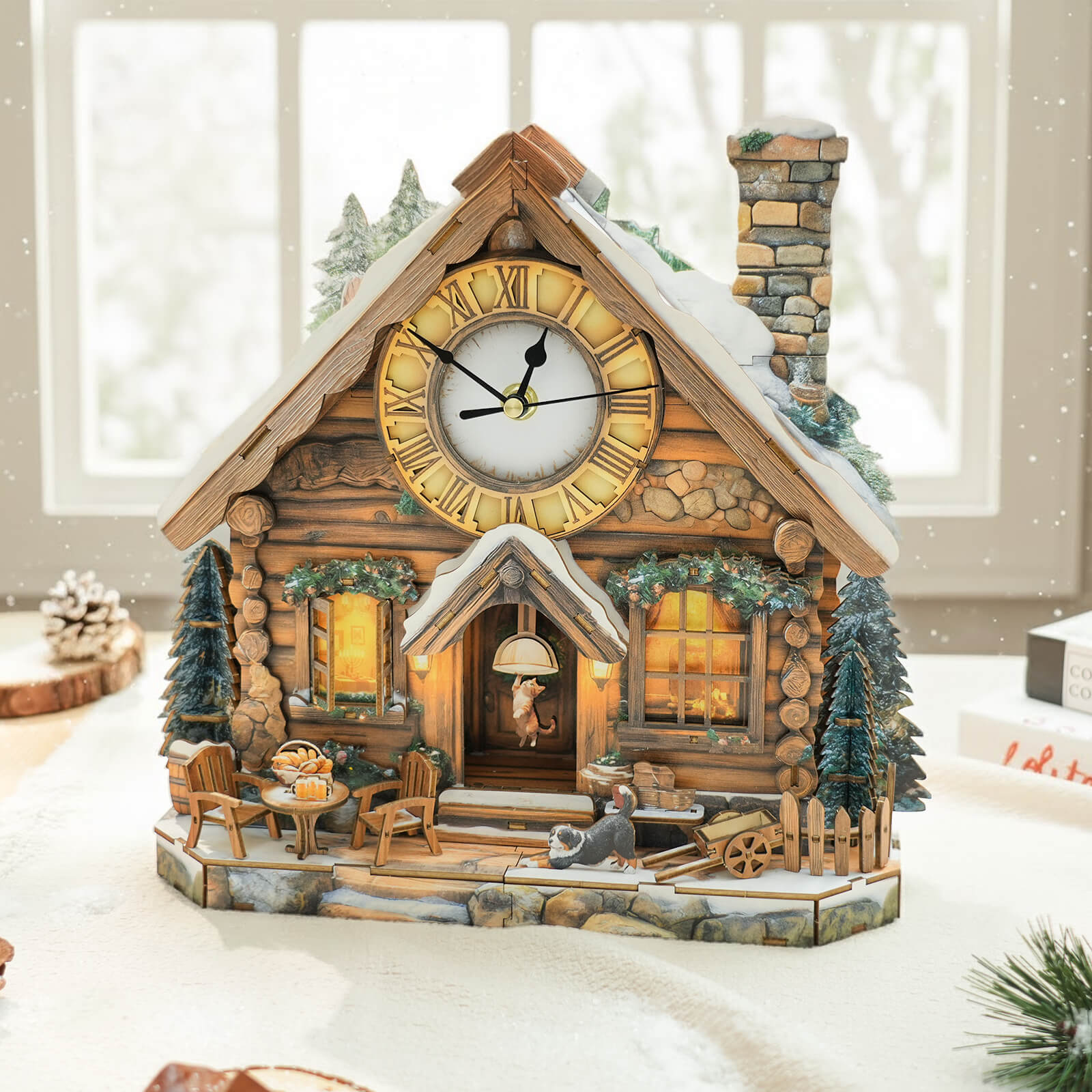 Swiss Chalet DIY Wooden Clock, 3D Puzzle Craft Kit