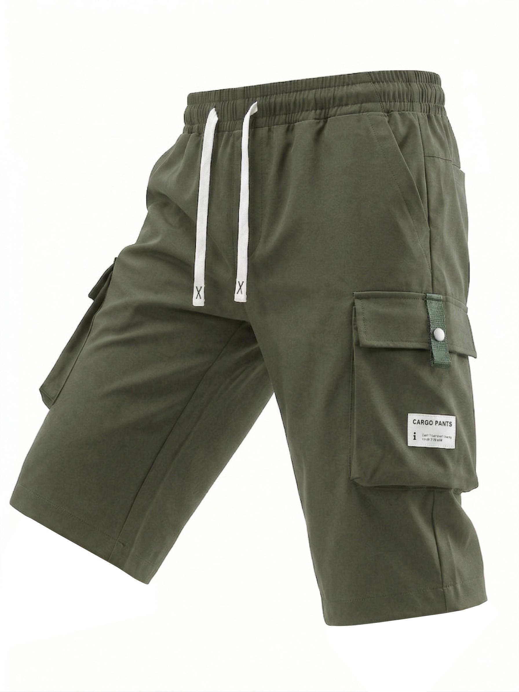 Men’s Cargo Shorts, 7/8 Length, Summer Drawstring Waist, Large Pockets