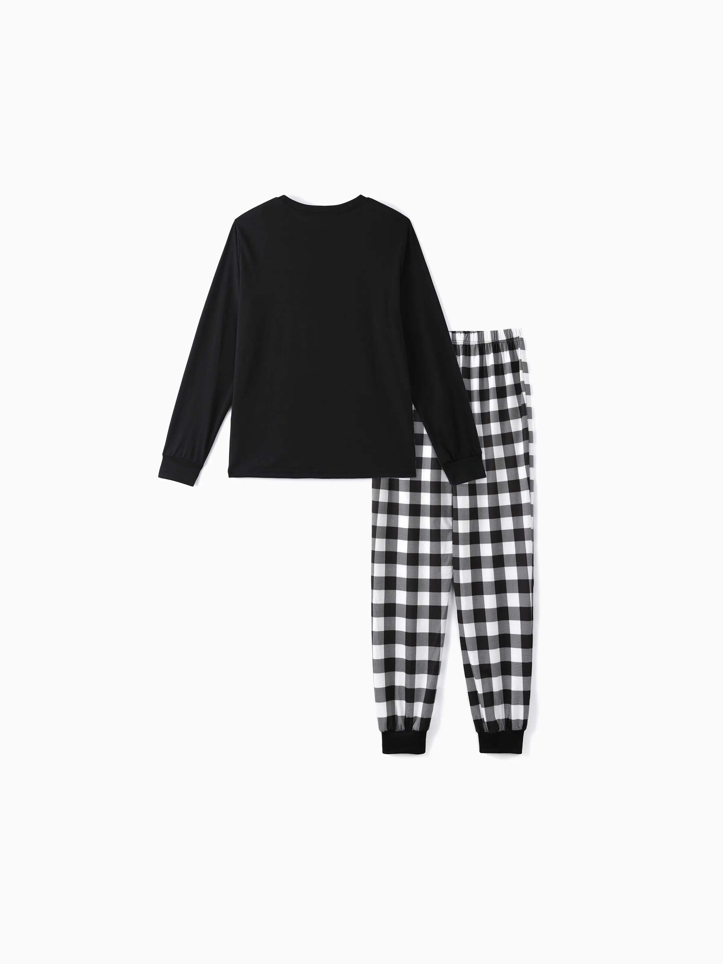 Christmas Family Matching Glow In The Dark Letters Print Long-sleeve Pajamas Sets with Christmas Socks Black+White