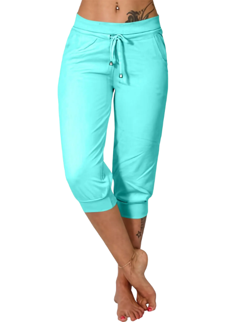 Women's Plain Drawstring Waist Capris Pants