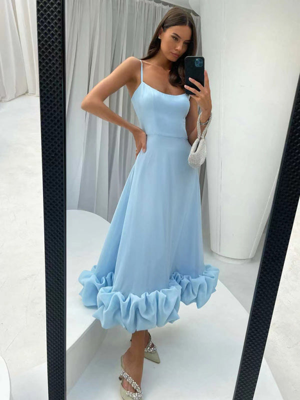 Style A-Line Skirt With Spaghetti Straps And Big Swing Three-Dimensional Flowers