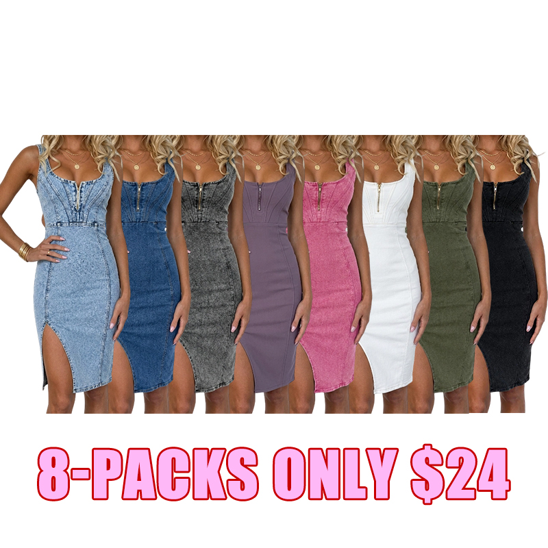 Sleek Sleeveless Denim Bodycon Midi Dress