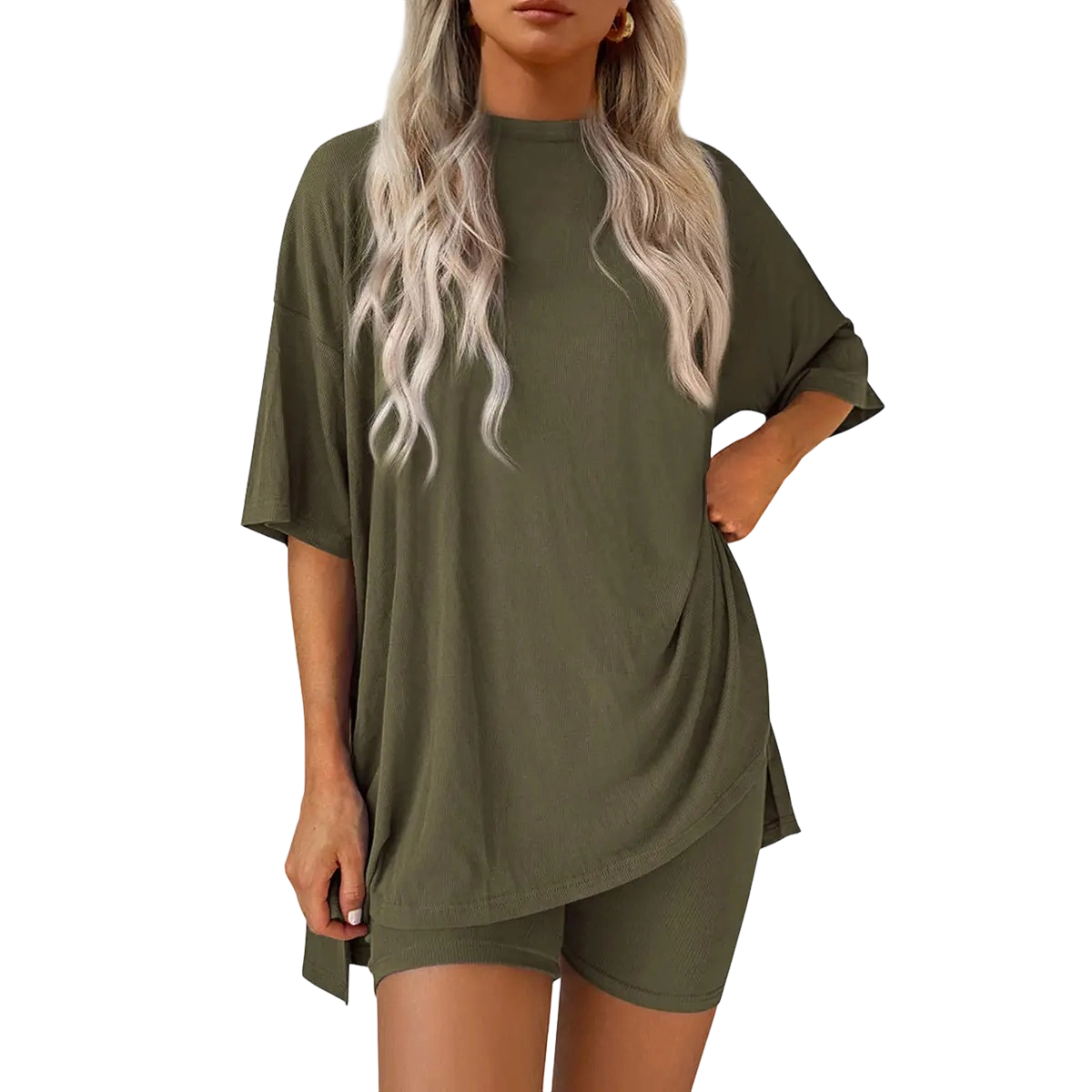 🔥Women's Two Piece Lounge Set Summer Casual Oversized Shirts Biker Shorts