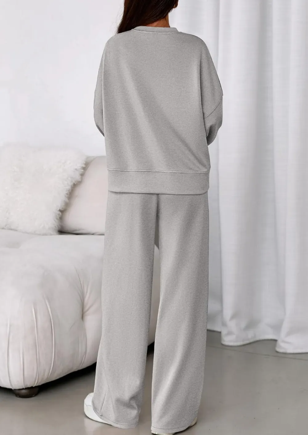 2 Piece Sets For Women Fall Trendy Long Sleeve Sweatshirt Wide Leg Pants Loungewear