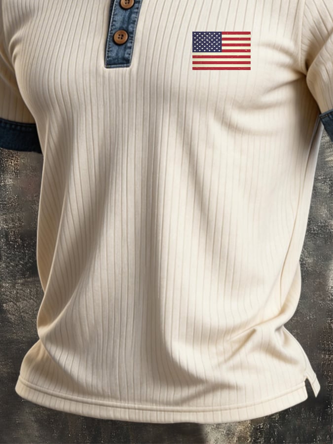 Men's Retro Patriotic Color-Block Short-Sleeve Polo Shirt