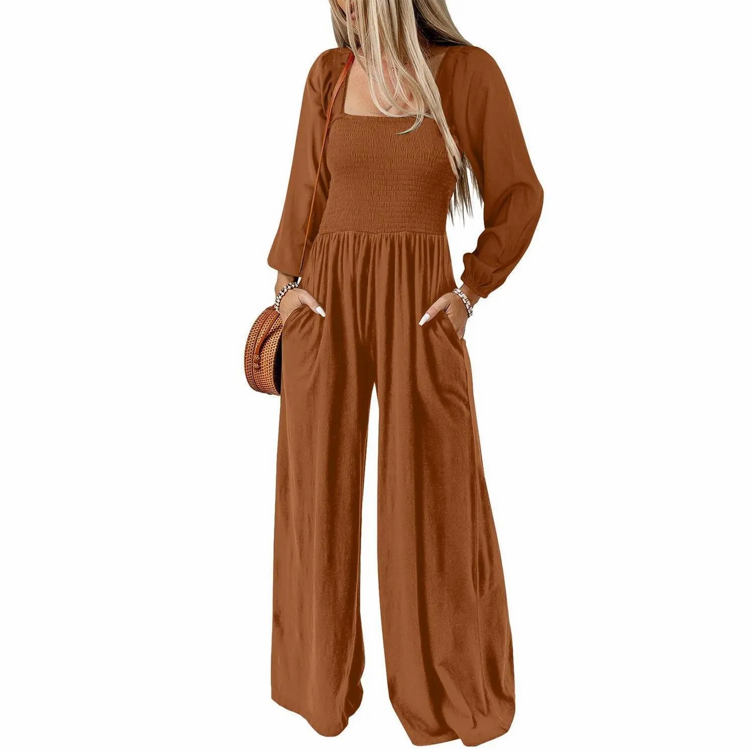 🌿 Women's Long Sleeve Wide Leg Casual Jumpsuit
