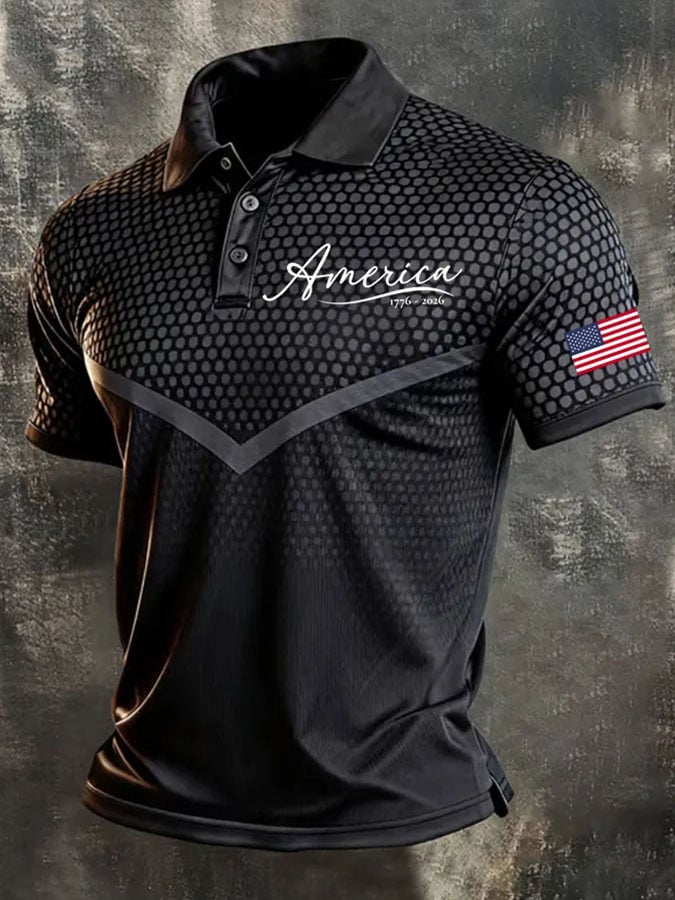 Men'S American Flag Print Casual Polo Shirt