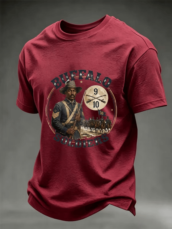 Men's Vintage Buffalo Soldiers 9th &10th Cavalry Civil War Soldier Print Cotton Casual T-Shirt