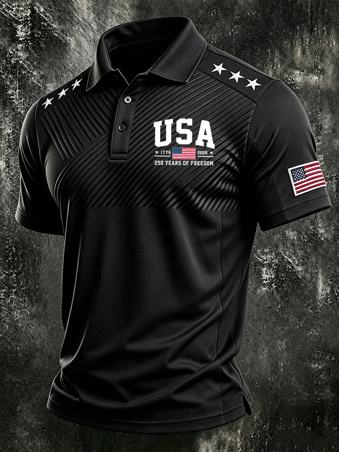 Men'S America Flag Print Casual Polo Shirt