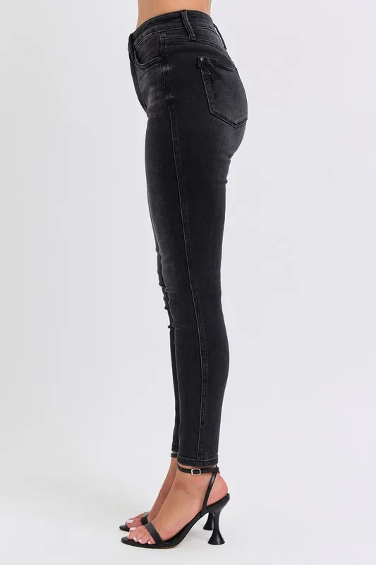 Blue Full Size Midi Rise Tummy Control Skinny Jeans Plus Size