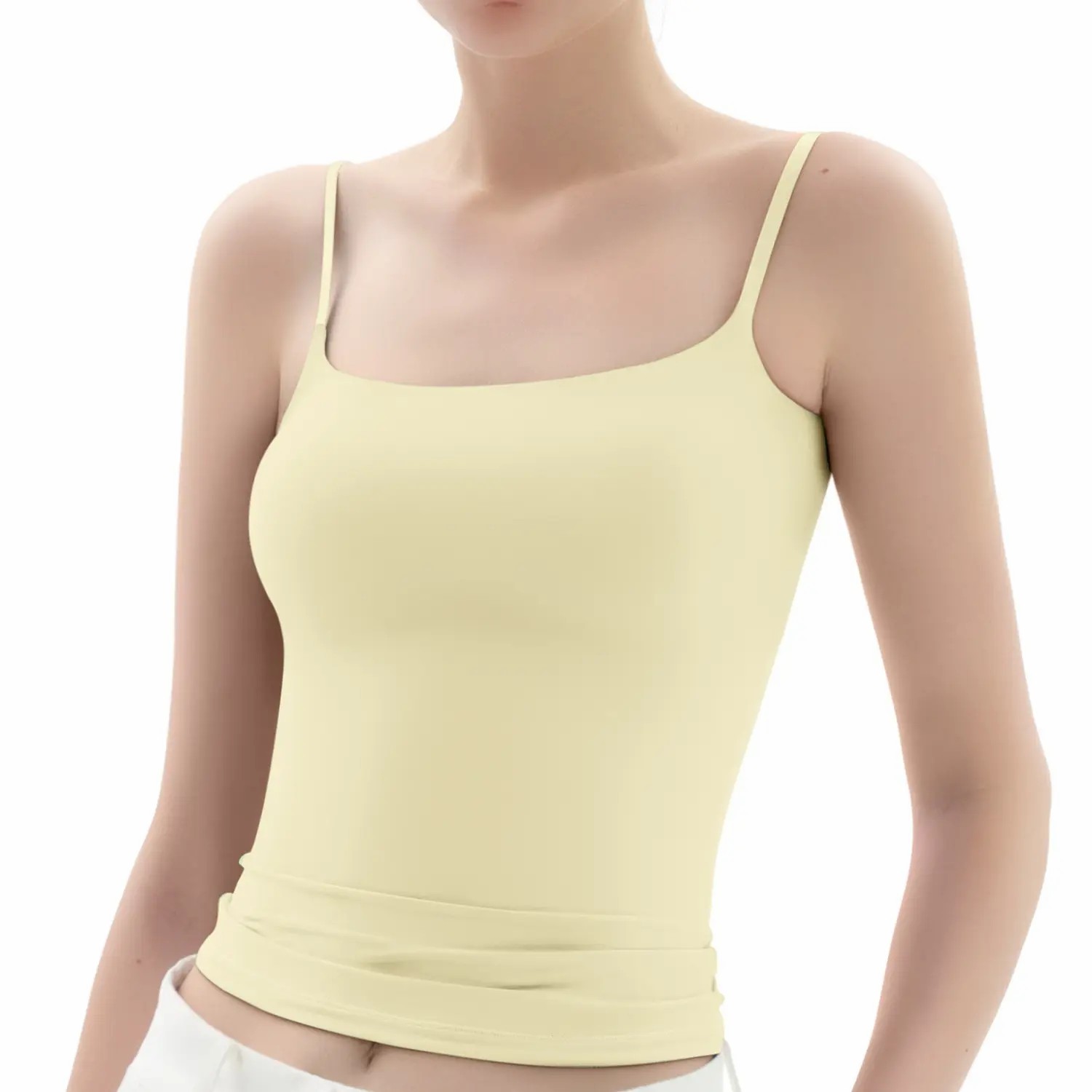 Spaghetti Strap Tank Top, Double Layer Not See-Through Cami, Buttery Soft Stretchy Top
