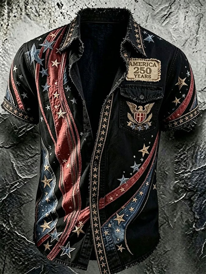 Men's Casual Retro Print Short-Sleeve Shirt