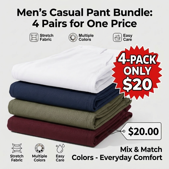 Men’s Lightweight Cotton Linen Pants – Elastic Waist Casual Beach Trousers