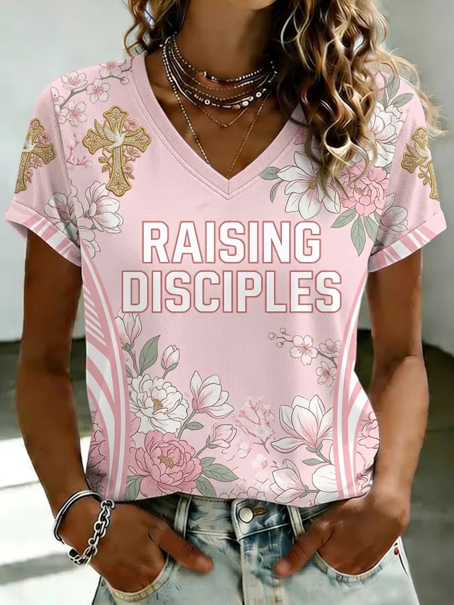 Women's Raising Disciples Christian Mom Gift Print Casual T-shirt