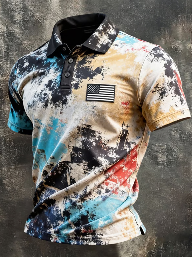 Men'S Casual Retro Patriotic Short Sleeved Polo Shirt