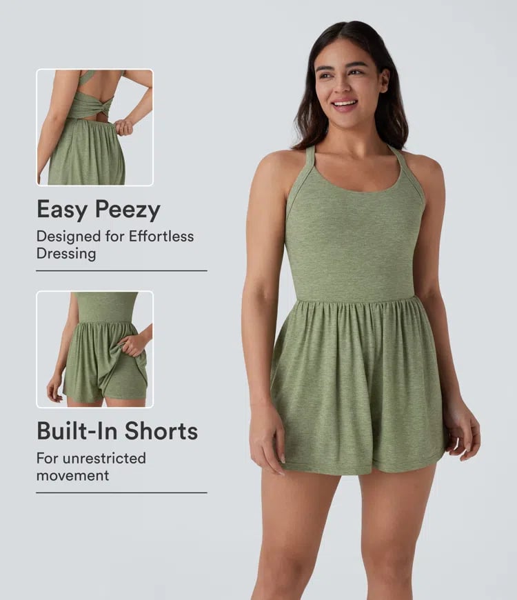 ✨ Pocket 2-in-1 Romper for Women | Backless Sleeveless Jumpsuit with Built-In Shorts & Pockets 🌴 Easy Peezy Bathroom-Friendly Romper