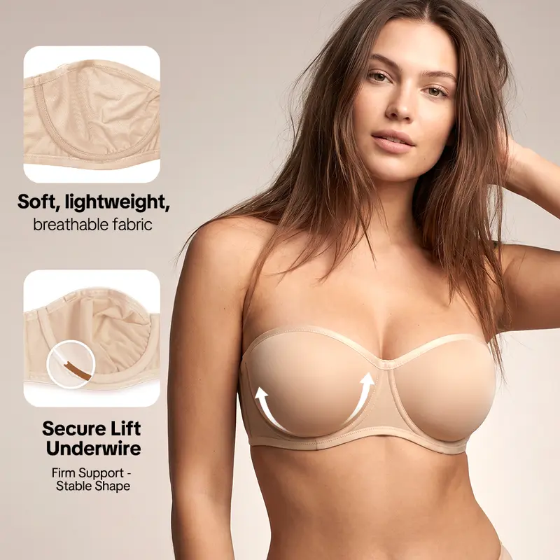 Women's 6-Pack Strapless Minimizer Bra – Convertible Bandeau Underwire Unlined for Large Bust