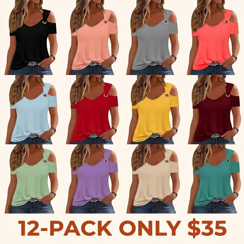 Women's Summer V-Neck Short Sleeve Casual Fashion Slim-Fitting Top, Large Eyelet Hollow Out Design