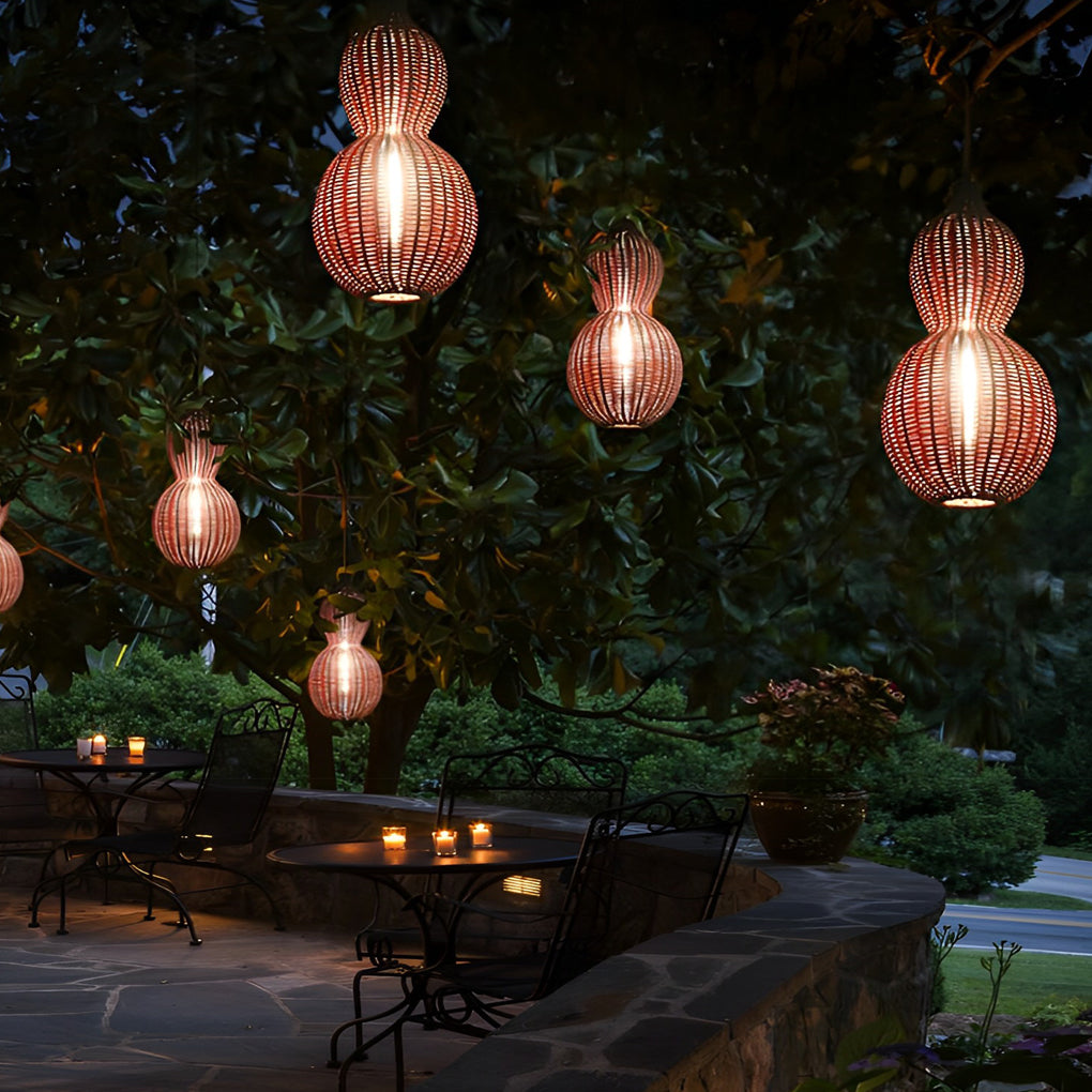 Rattan Gourd Waterproof Retro Outdoor Chandelier Porch Lights Wall Lamp