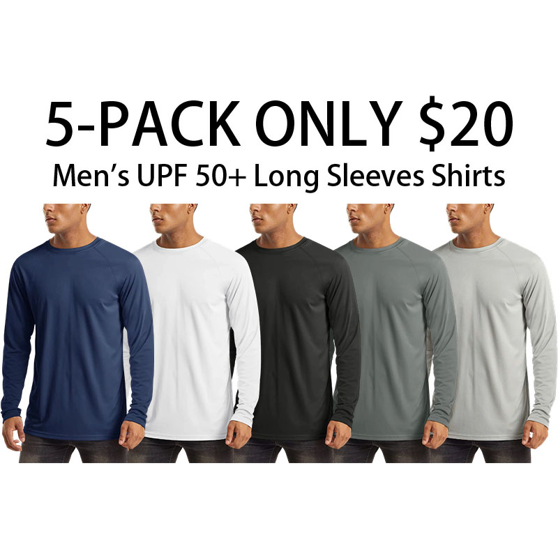Men's UPF 50+ Long Sleeves Shirts Quick Dry Lightweight Summer Sportswear Tops