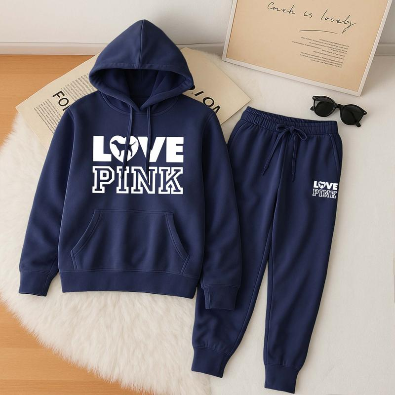 Women's pink letter print sweatshirt and pants set