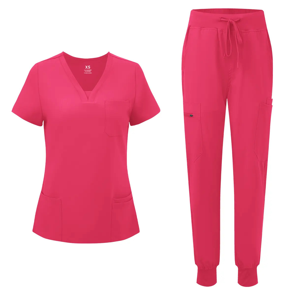 Women's Workwear Set — V-Neck Scrub Top and 10-Pocket Cargo Pants