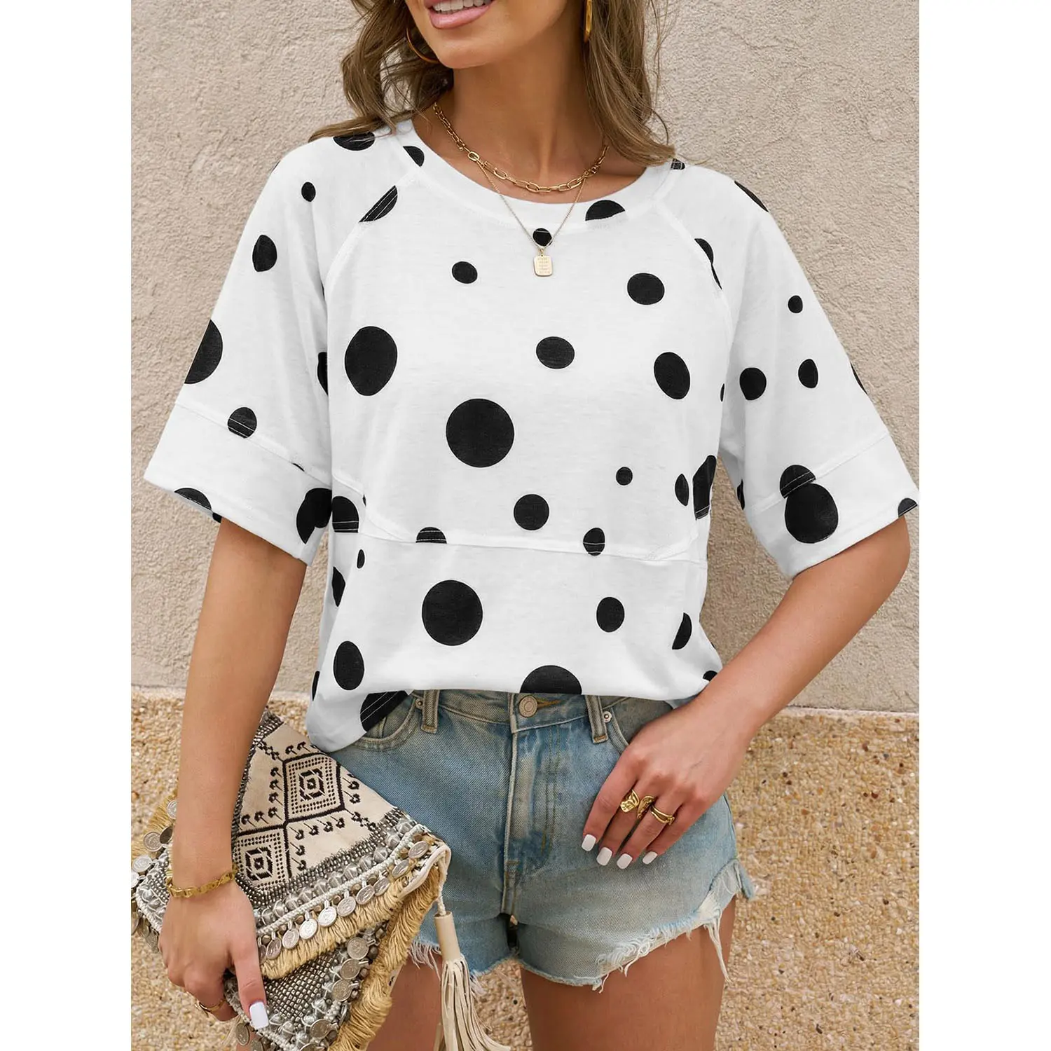 Women's Summer Casual Crewneck Batwing Half Sleeve T-Shirts Solid Color Loose Fit Cute Basic Flowy Tops Tees Blouses Summervibes