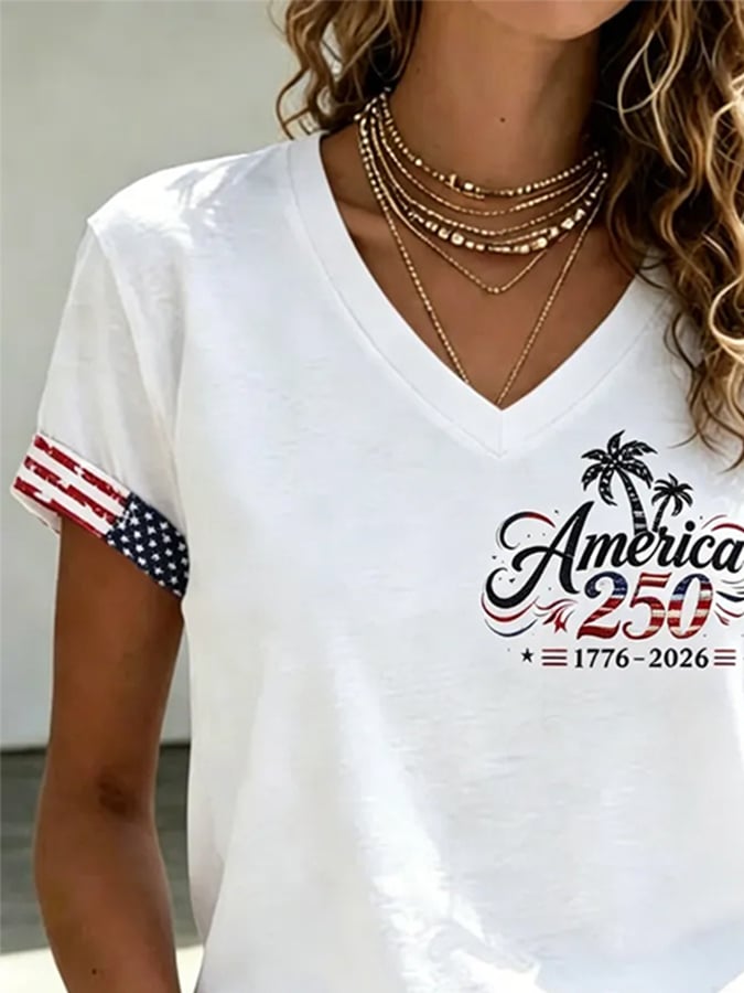 Women'S Independence Day Print Short-Sleeve Top