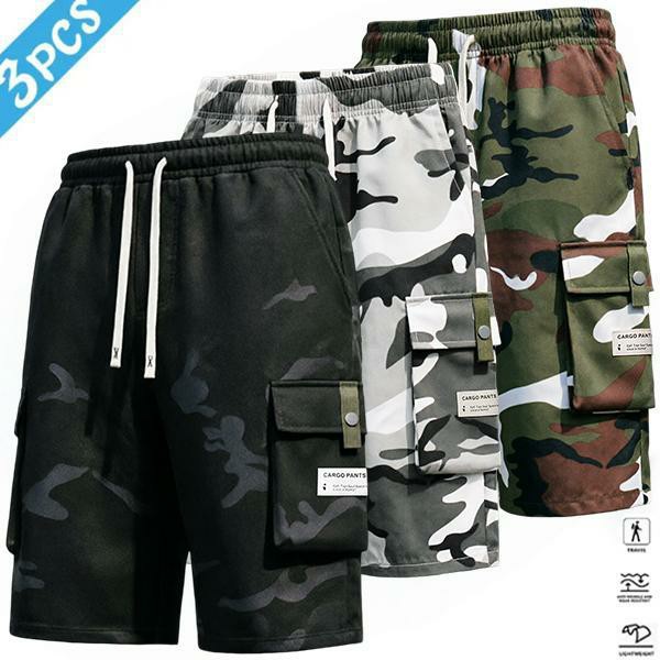 Men's 4-Piece Camo Cargo Capri Pants – Multi-Pocket, Drawstring Waist, Casual Streetwear