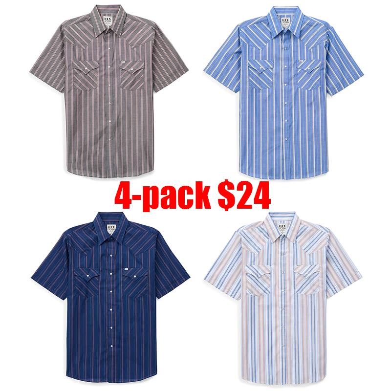 Men's Short-Sleeve Stripe Western Snap Shirt – Classic Casual Top with Functional Fabric & Pocket