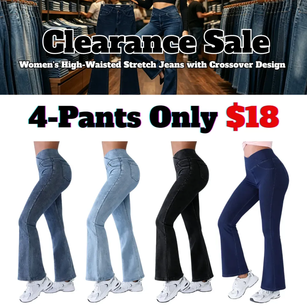 Women's High-Waisted Stretch Jeans with Crossover Design — Slim-Fit Flared Denim Leggings
