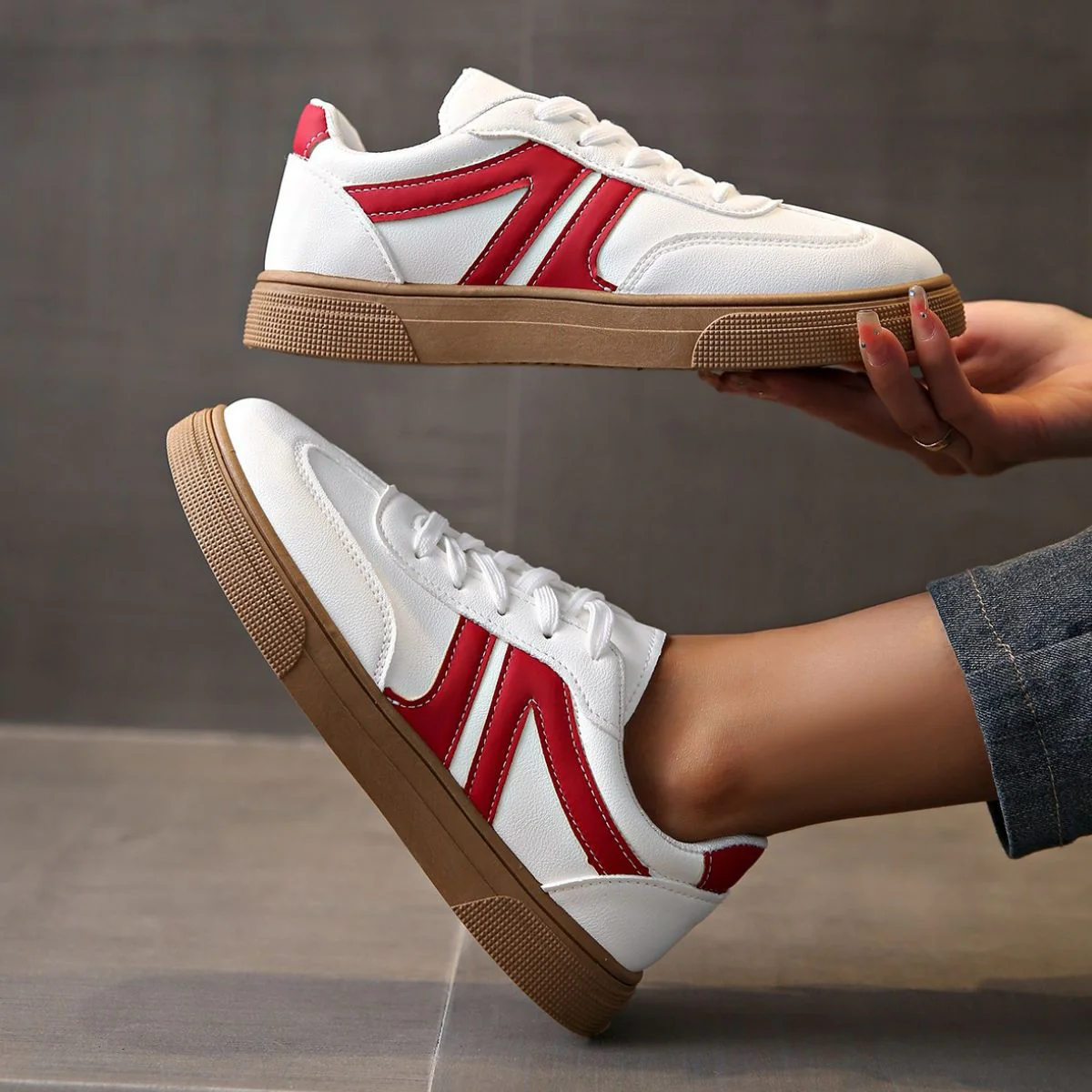 Lace Up Round Toe Contrast Sneakers (multiple color options)