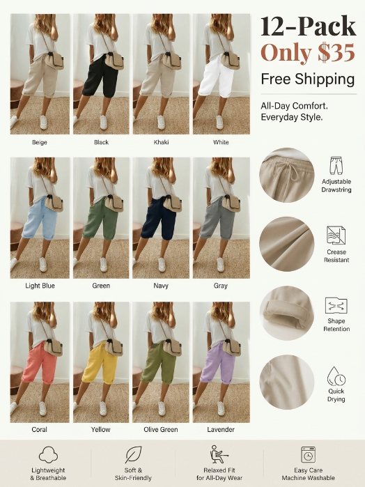 👖 LIMITED-TIME 90% OFF! ✨ Women's Cotton Linen Capris – Loose, Cropped, Rolled Cuff, Pockets 🌿