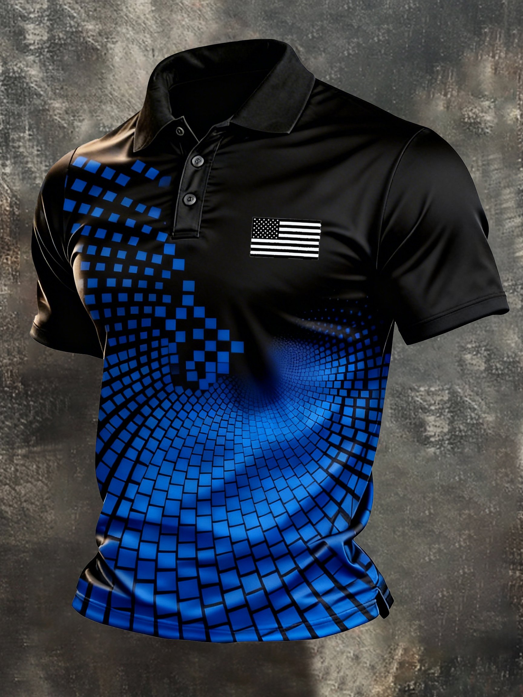 Men's Retro Patriot Color Block Polo Collar Short Sleeve