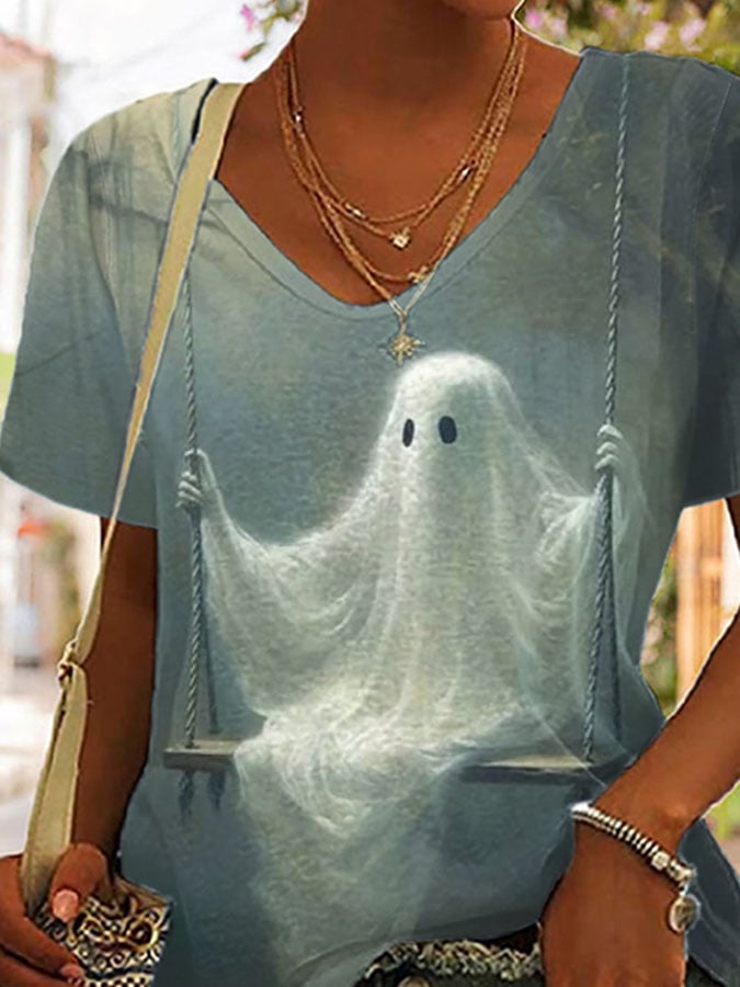 Halloween Women's Ghost Print T-Shirt