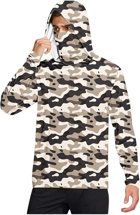Long Sleeve Sun Shirt Men UPF 50+ Rash Guard Cooling Fishing Hoodies with Mask Casual Summer UV SPF Hiking Blouses