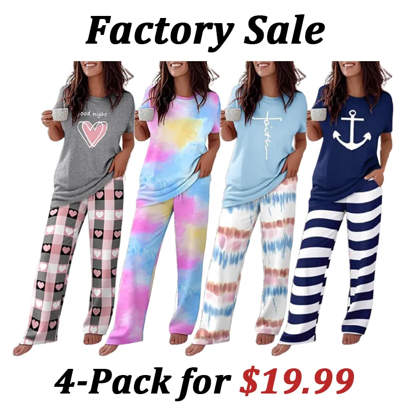 🔥Hot Sale🔥 Women's Pajama Set - Short Sleeve Comfortable Homewear (8 sets/4 sets)