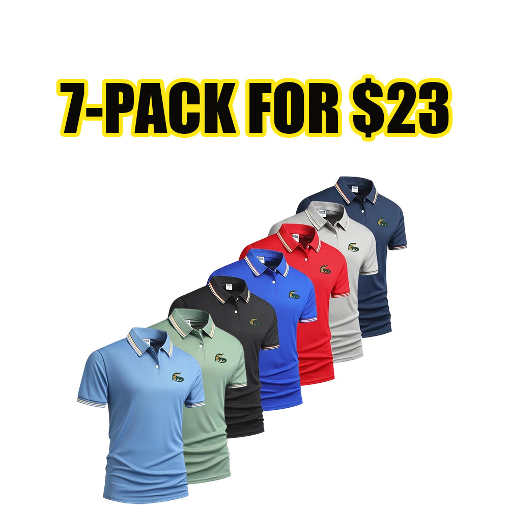 Men's Quick-Dry Alligator Print Polo Shirt 5-Pack