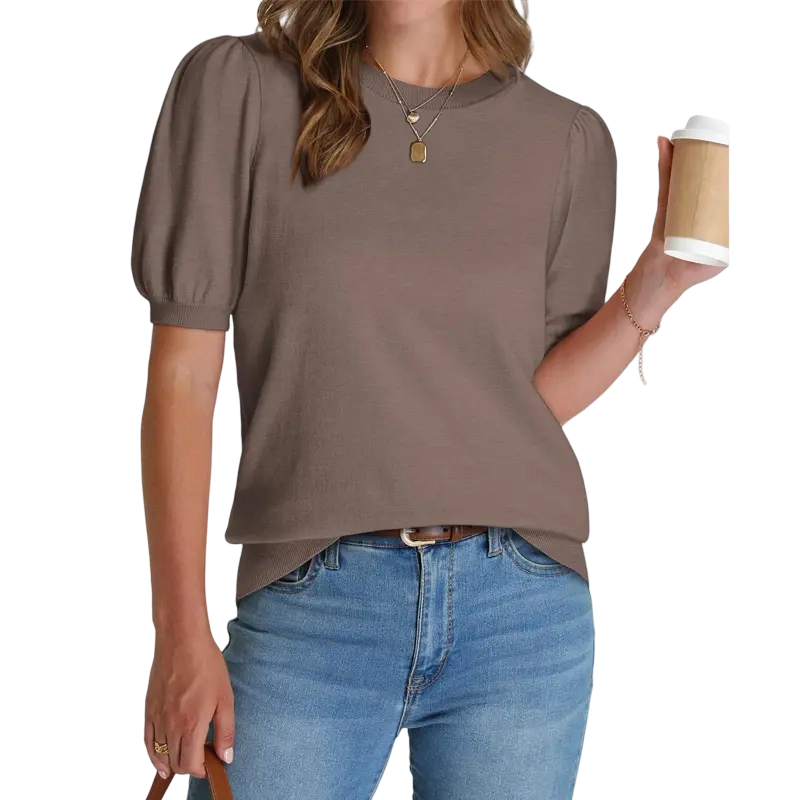 Women's Puff Short Sleeve Lightweight Knit Top Soft Breathable
