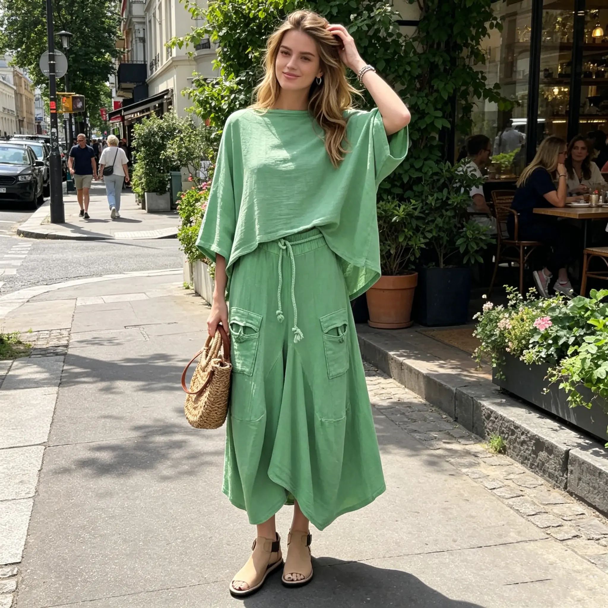 Women’s 2-Piece Loose Vintage-Style Batwing Sleeve Skirt Set