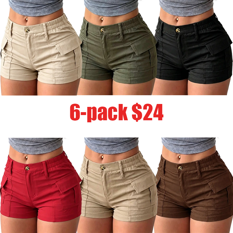 Women's 3-Pack Summer Cargo Shorts – Multi-Pocket Trousers with Side Pockets & Button Waist, Stylish Versatile Casual Shorts