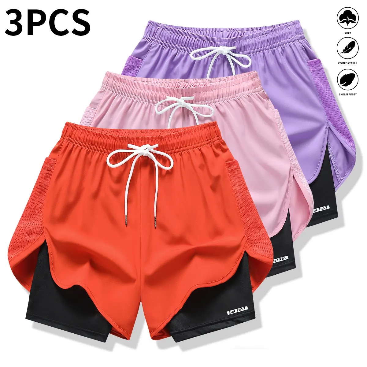 Women's Faux Two-Piece Athletic Shorts