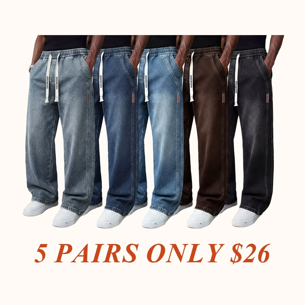 Men’s Stretch Denim Jeans — Vintage Washed Straight-Leg Fit