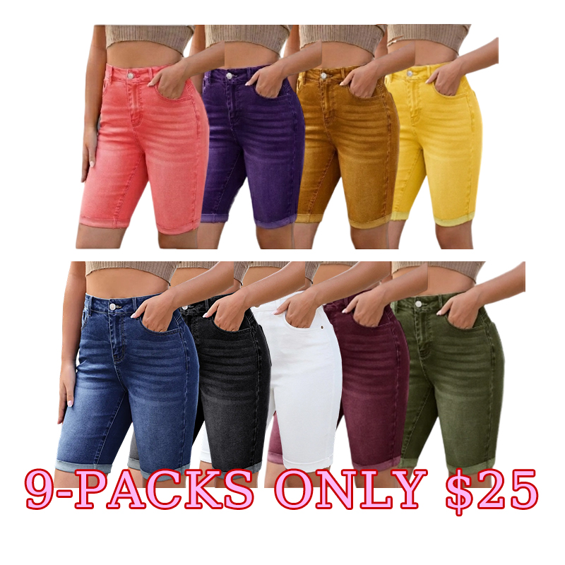 Women’s High‑Waisted Stretch Bermuda Jean Shorts